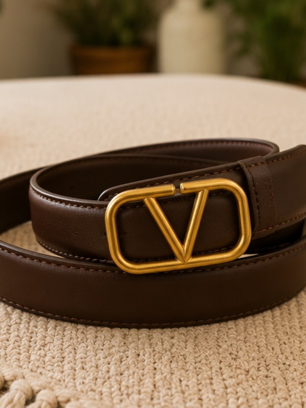 Luxe Brown Gold V Buckle Belt Designer Inspired